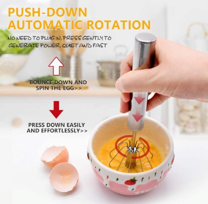 Semi-Automatic Push Whisk – Stainless Steel Hand Push Egg Beater Mixer for Baking & Cooking
