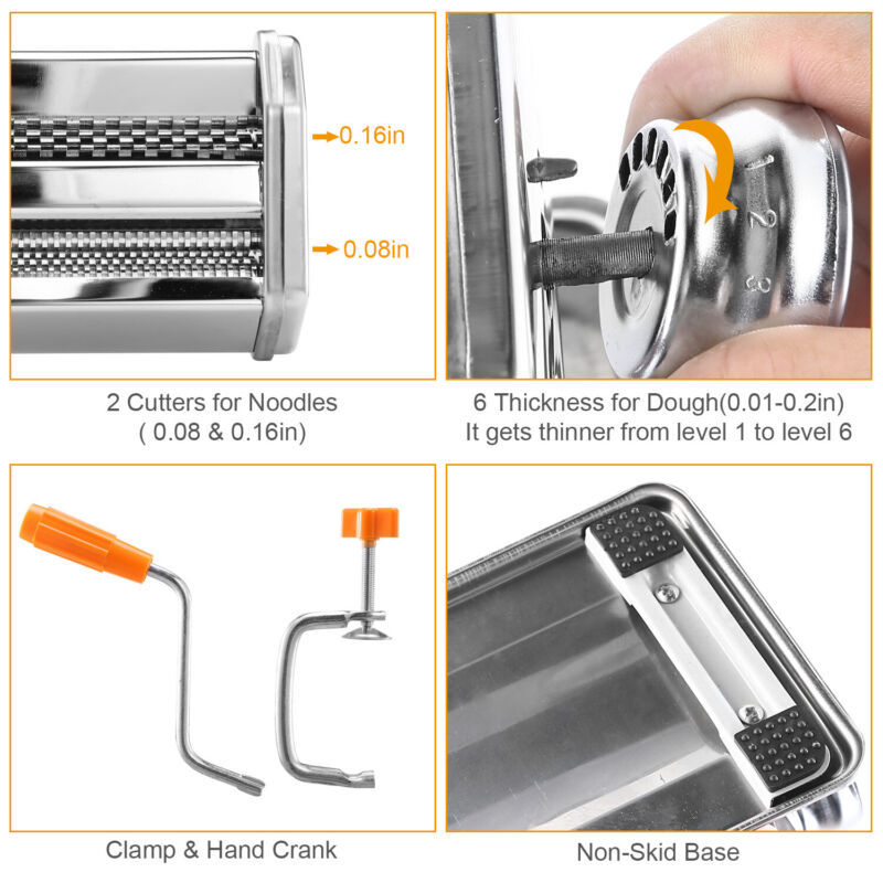 Manual Pasta Maker Machine – Stainless Steel Noodle Roller & Cutter for Spaghetti, Fettuccine & Ravioli
