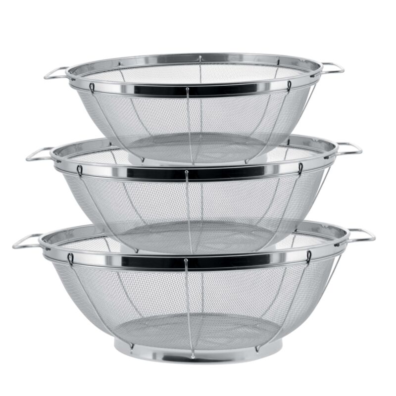 3-Piece Stainless Steel Colander Set – Mesh Strainers with Handles, 3QT 4QT & 5QT
