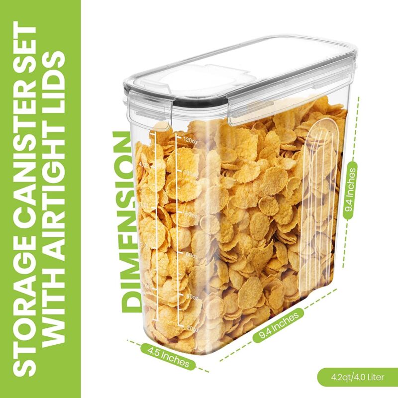 Airtight Cereal Storage Containers Set – BPA Free Clear Food Storage Canisters with Pour Spout