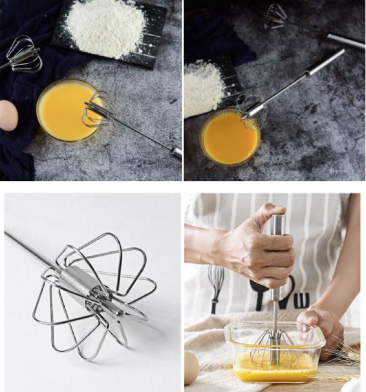 Semi-Automatic Push Whisk – Stainless Steel Hand Push Egg Beater Mixer for Baking & Cooking