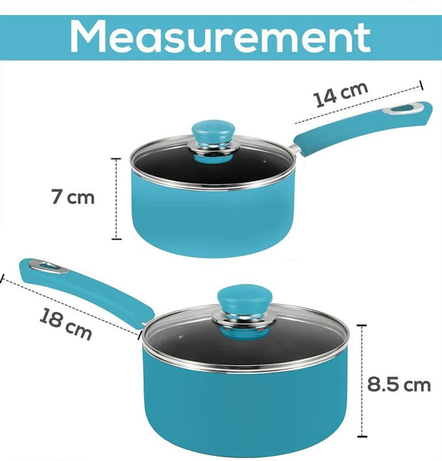 Nonstick Cookware Saucepan Set 1 Quart and 2 Quart with Glass Lid
