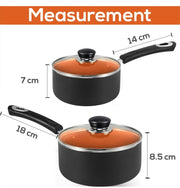 Nonstick Cookware Saucepan Set 1 Quart and 2 Quart with Glass Lid