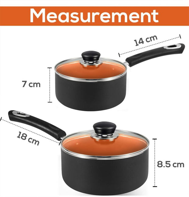 Nonstick Cookware Saucepan Set 1 Quart and 2 Quart with Glass Lid
