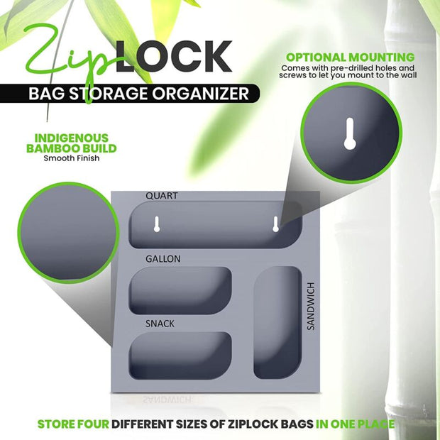 Ziplock Bag Organizer, 4 Separate Bamboo Food Storage