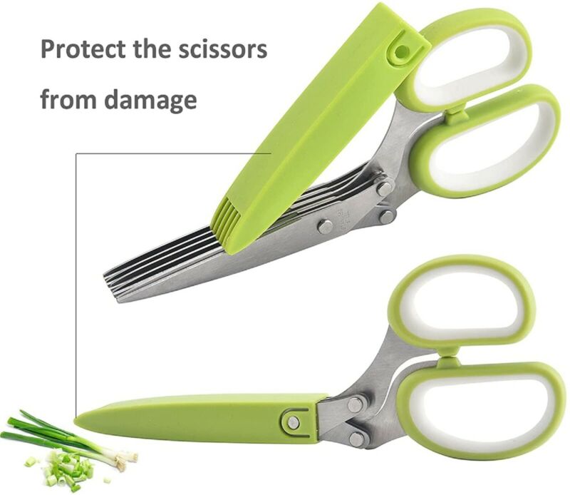 5-Blade Herb Scissors Set with Cleaning Comb & Cover – Multipurpose Kitchen Herb Cutter Shears