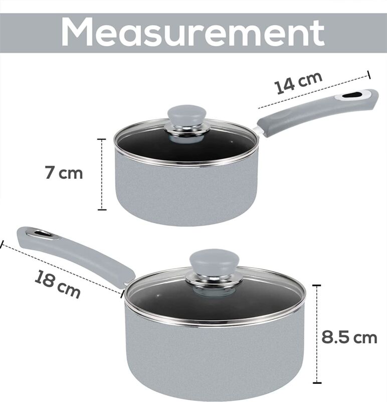 Nonstick Cookware Saucepan Set 1 Quart and 2 Quart with Glass Lid