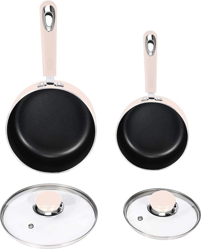 Nonstick Cookware Saucepan Set 1 Quart and 2 Quart with Glass Lid