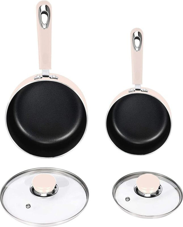 Nonstick Cookware Saucepan Set 1 Quart and 2 Quart with Glass Lid