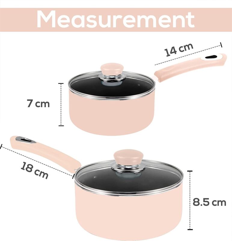 Nonstick Cookware Saucepan Set 1 Quart and 2 Quart with Glass Lid