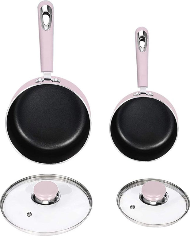 Nonstick Cookware Saucepan Set 1 Quart and 2 Quart with Glass Lid