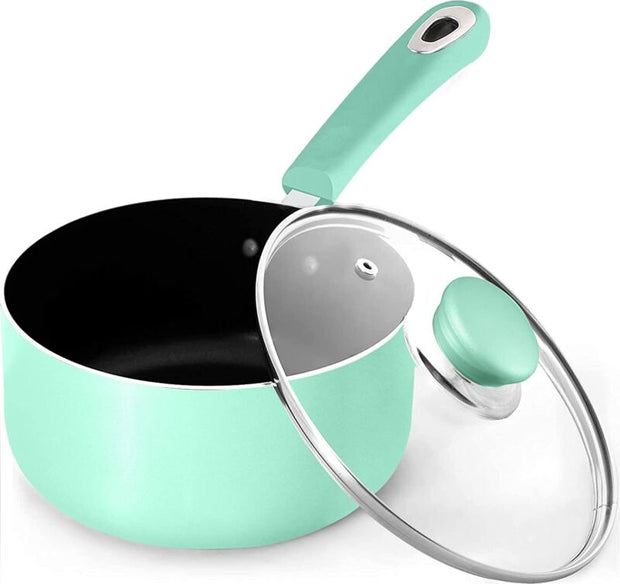Nonstick Cookware Saucepan Set 1 Quart and 2 Quart with Glass Lid