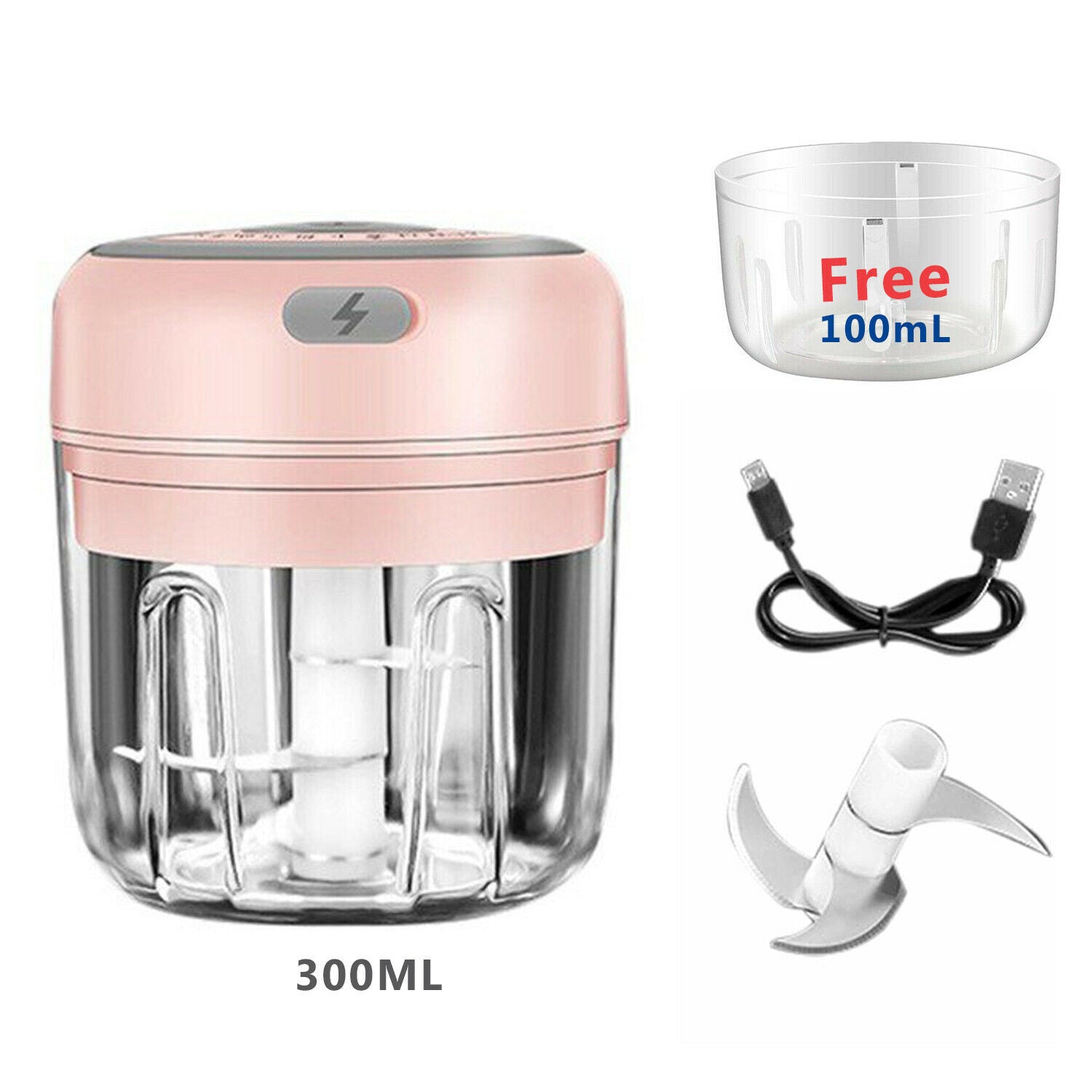 Electric 300ML Garlic Press, Meat Mincer, Blender And Mixer With 100ML