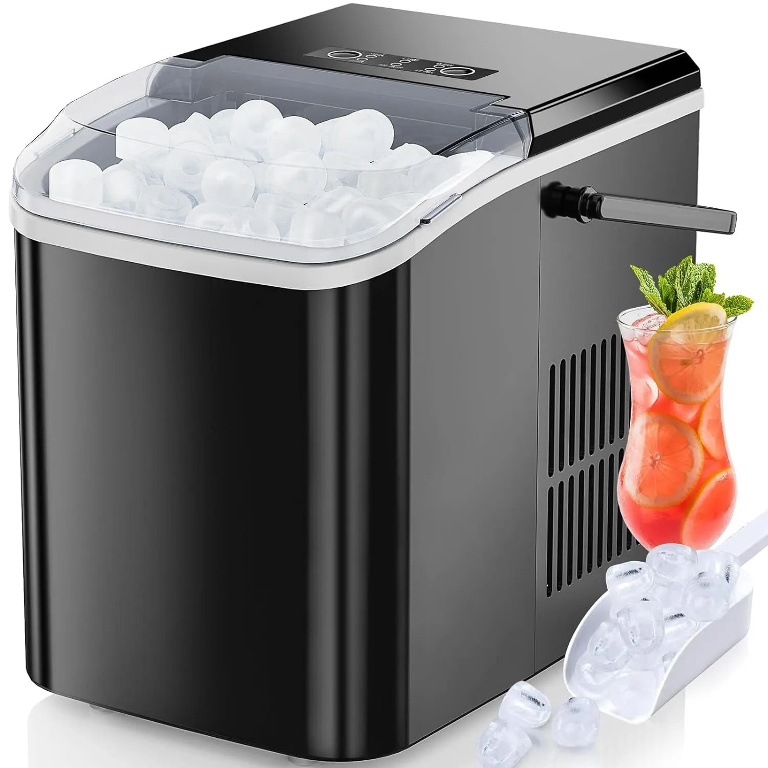 Portable Countertop Ice Maker – 26lbs/24Hrs Bullet Ice Machine with Scoop